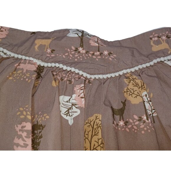 Hanna Andersson Girls A-Line Skirt YXL Woodland Deer Tree Print Pom Pom Trim - Picture 2 of 7